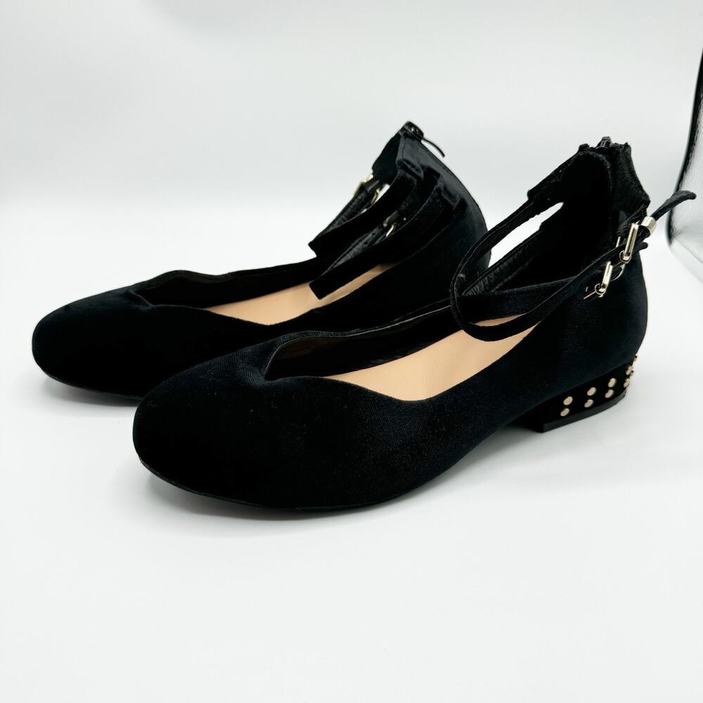 Torrid Black Velvet Ankle Double Strap Pumps Studded Block Heel Size 10 Wide